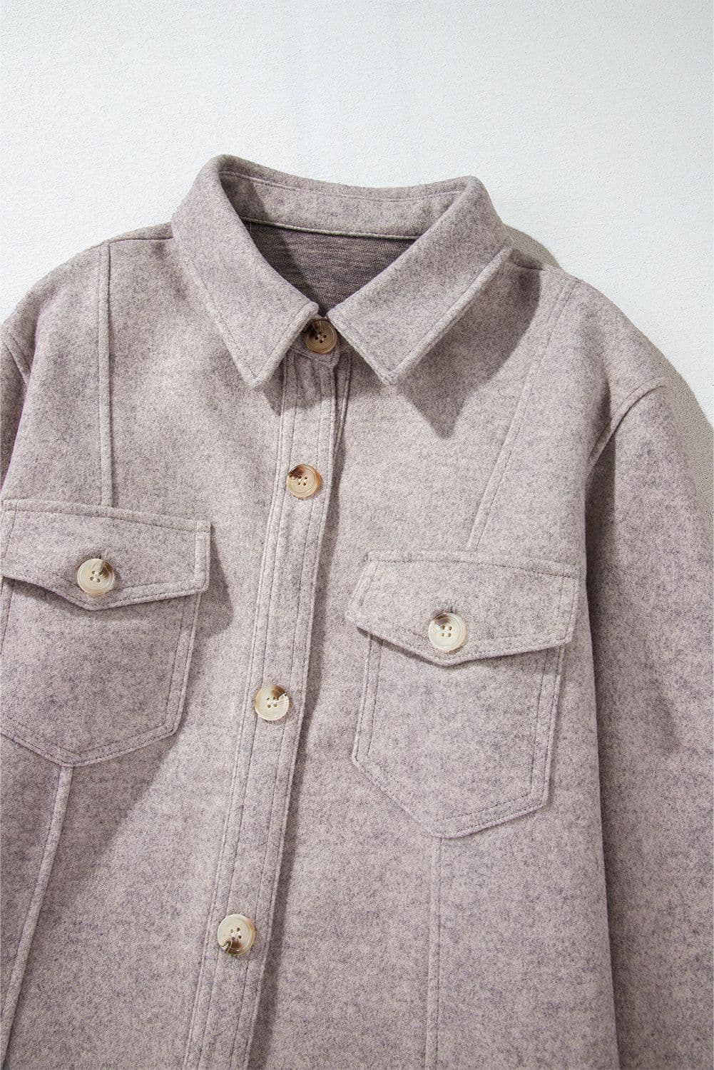 image-Light Grey Shacket - Turn Down Collar Flap Pockets