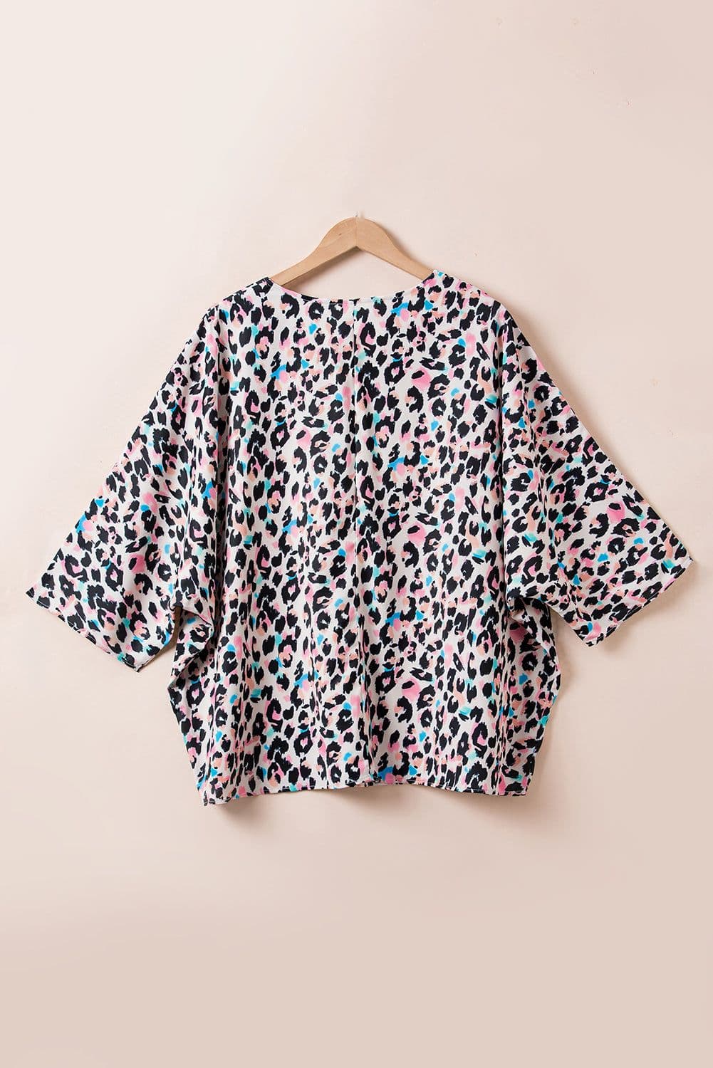 image-Brown Leopard Print V Neck Batwing Sleeve Top