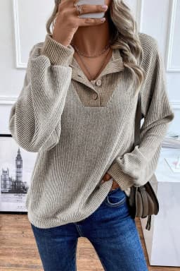 image-Jet Stream Color Contrast Ribbed Loose Fit Long Sleeve Top