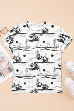 image-Chestnut Desert Sand Print Short Sleeve Knit Top