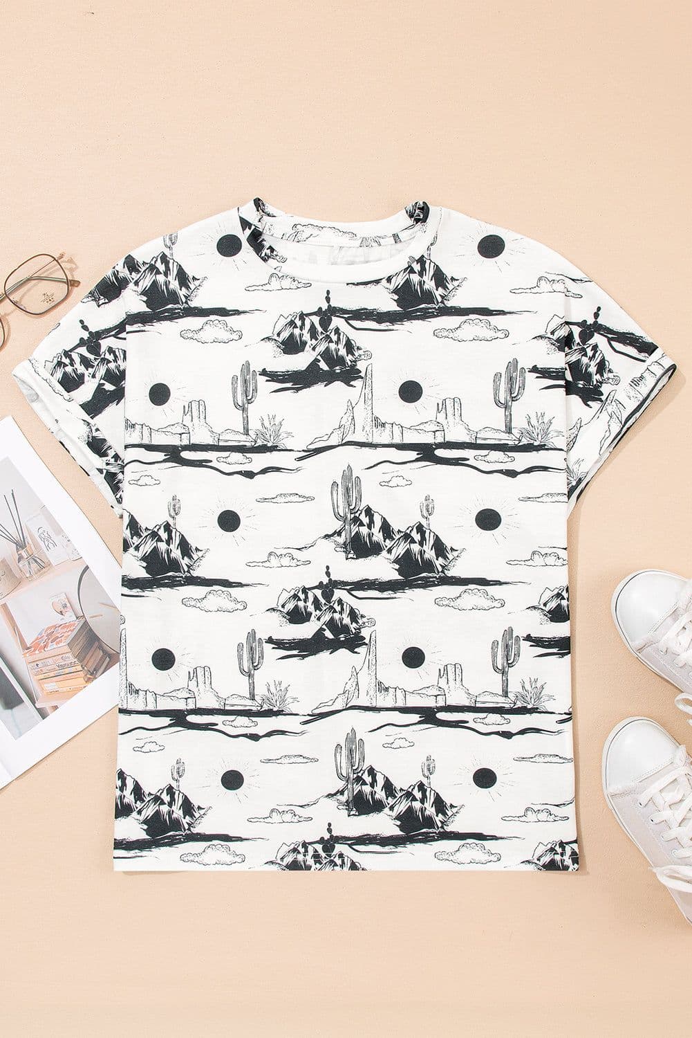 image-Chestnut Desert Sand Print Short Sleeve Knit Top