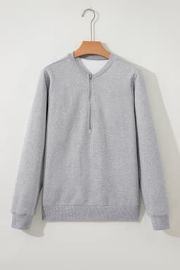 image-Medium Grey Textured Half Zip Sweatshirt