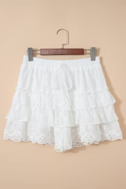 image-White Lace Ruffle Tiered Drawstring Shorts