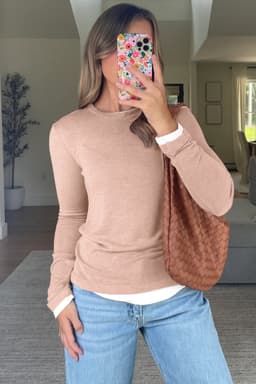 image-Smoke Gray Color Block Patchwork Long Sleeve Top