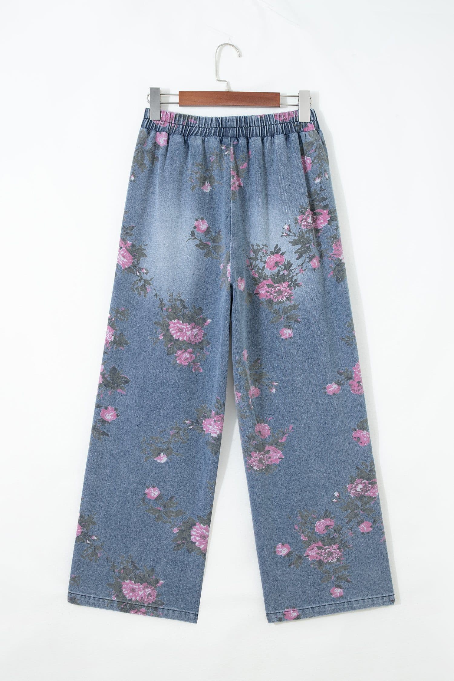image-Blue Floral Print Elastic Waist Casual Jeans (50 characters)