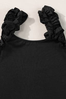 image-Black Ruffled Wide Straps Slim Tank Top