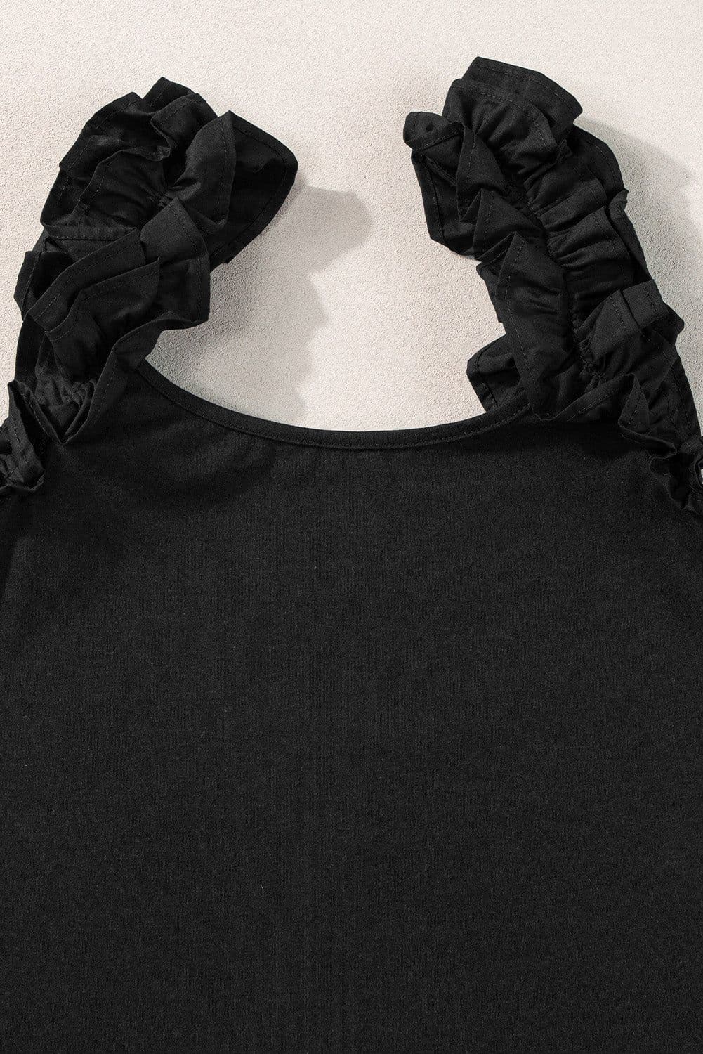 image-Black Ruffled Wide Straps Slim Tank Top