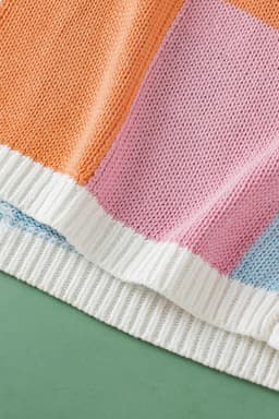 image-Grapefruit Orange Color Block Cap Sleeve Sweater