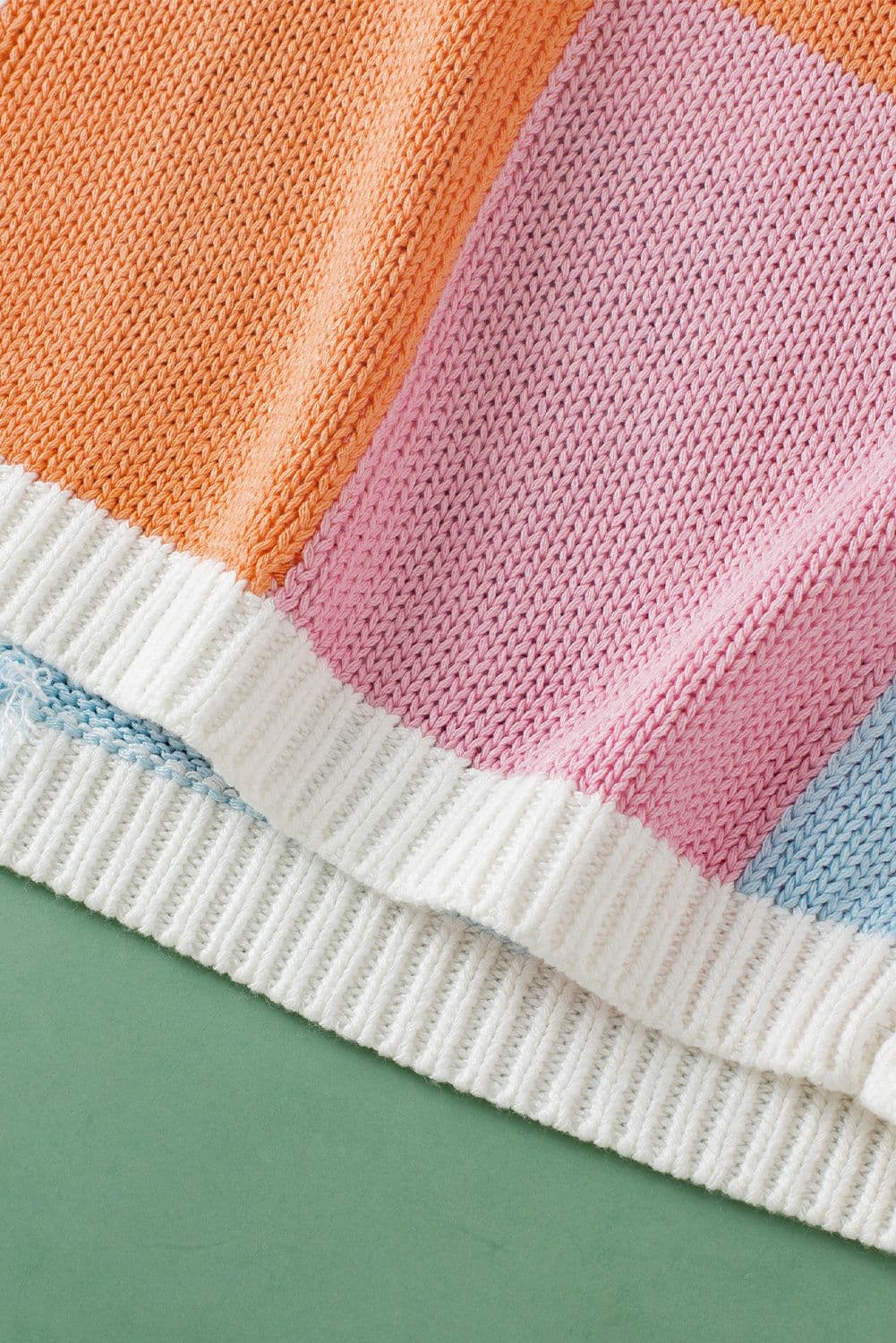 image-Grapefruit Orange Color Block Cap Sleeve Sweater