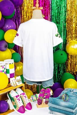 image-White Mardi Gras Fleur De Lis Sequin Graphic T-Shirt - White