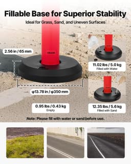 image-VEVOR 6 Pack Traffic Delineator Posts, 48 inches Traffic Safety Cones with Fillable Base and Reflective Strips, Heavy Duty Delineator Posts for Construction Site, Parking Lot, Crowd Control, Red