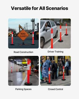 image-VEVOR 6 Pack Traffic Delineator Posts, 48 inches Traffic Safety Cones with Fillable Base and Reflective Strips, Heavy Duty Delineator Posts for Construction Site, Parking Lot, Crowd Control, Red