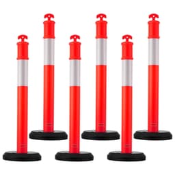 image-VEVOR 6 Pack Traffic Delineator Posts, 48 inches Traffic Safety Cones with Fillable Base and Reflective Strips, Heavy Duty Delineator Posts for Construction Site, Parking Lot, Crowd Control, Red
