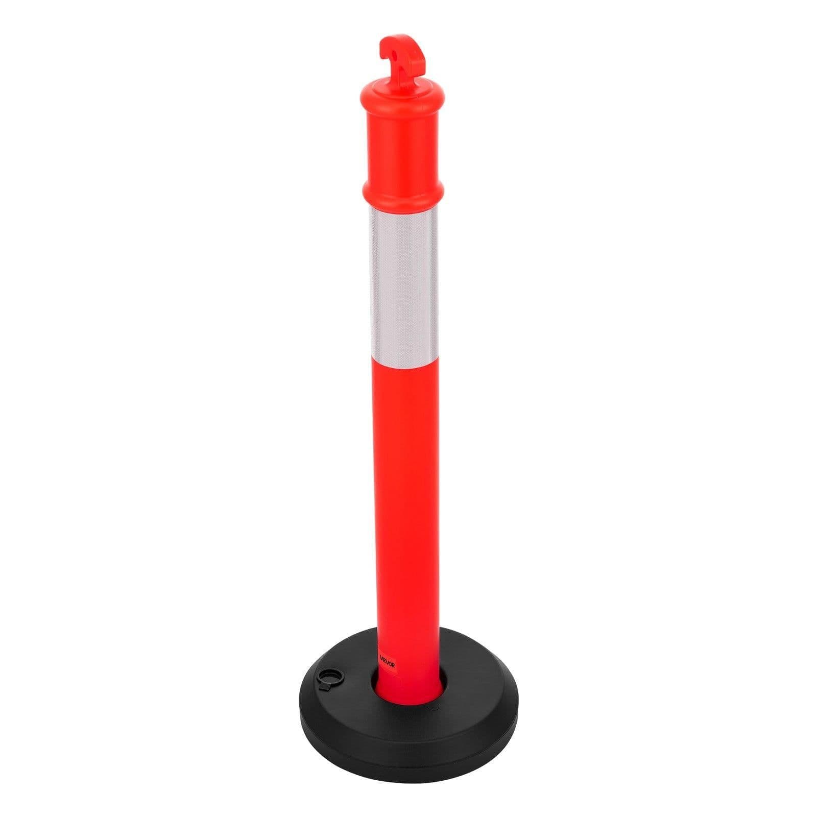 image-VEVOR 6 Pack Traffic Delineator Posts, 48 inches Traffic Safety Cones with Fillable Base and Reflective Strips, Heavy Duty Delineator Posts for Construction Site, Parking Lot, Crowd Control, Red