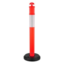 image-VEVOR 6 Pack Traffic Delineator Posts, 48 inches Traffic Safety Cones with Fillable Base and Reflective Strips, Heavy Duty Delineator Posts for Construction Site, Parking Lot, Crowd Control, Red