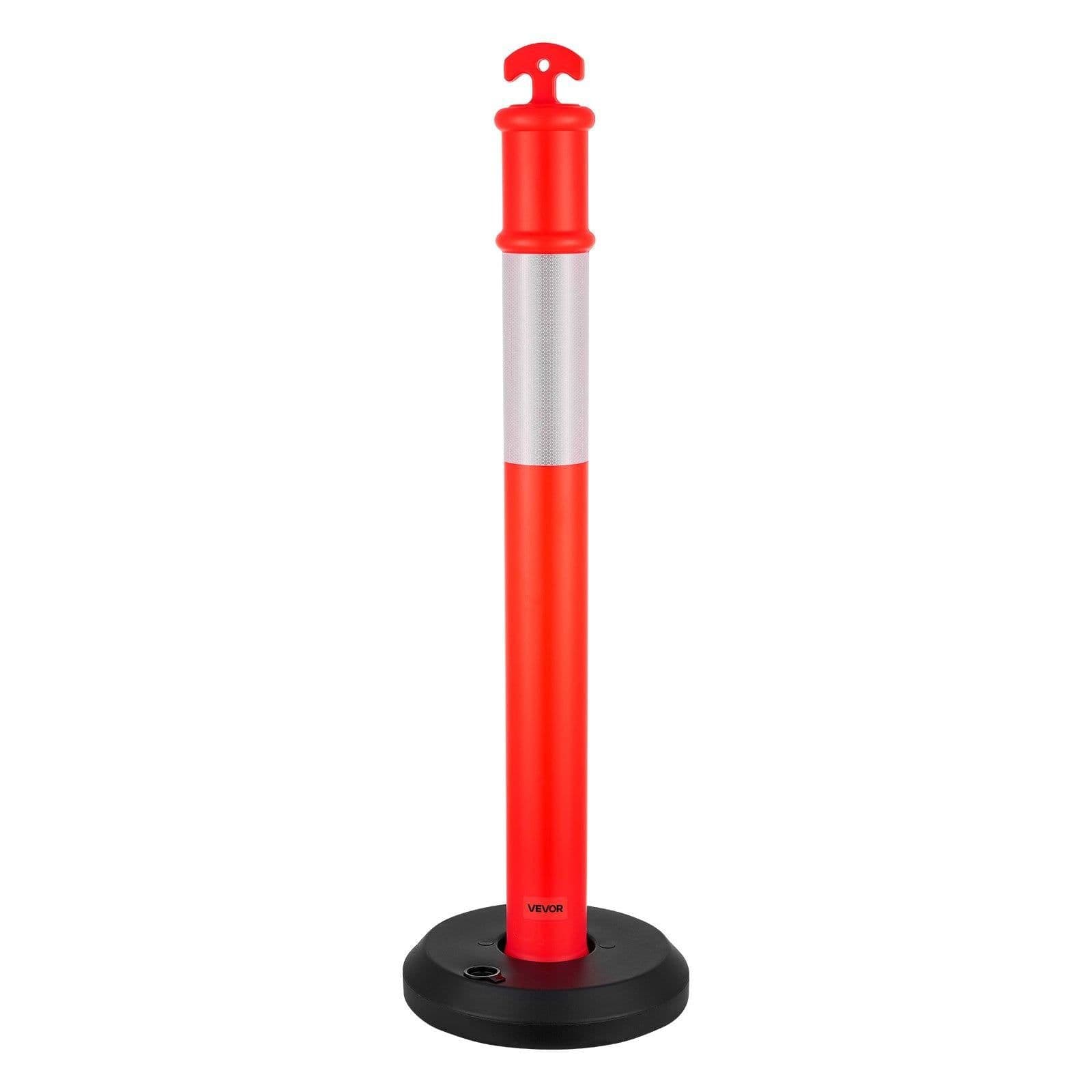 image-VEVOR 6 Pack Traffic Delineator Posts, 48 inches Traffic Safety Cones with Fillable Base and Reflective Strips, Heavy Duty Delineator Posts for Construction Site, Parking Lot, Crowd Control, Red