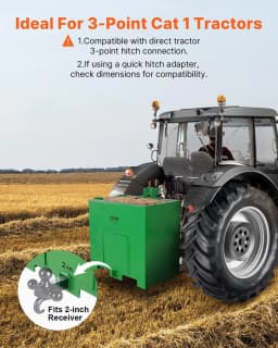 image-VEVOR Ballast Box, Corrosion-Proof 3-Point Category 1 Tractor Ballast of 800lbs Load Capacity for 2" Hitch Receiver, Heavy-Duty Thickened Steel 5ft³ Volume, Loader Attachment with Sliding Door, Green