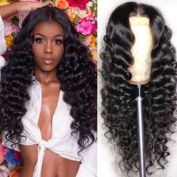 image-Human Hair Loose Deep Lace Frontal Wigs 13x4 Headgear