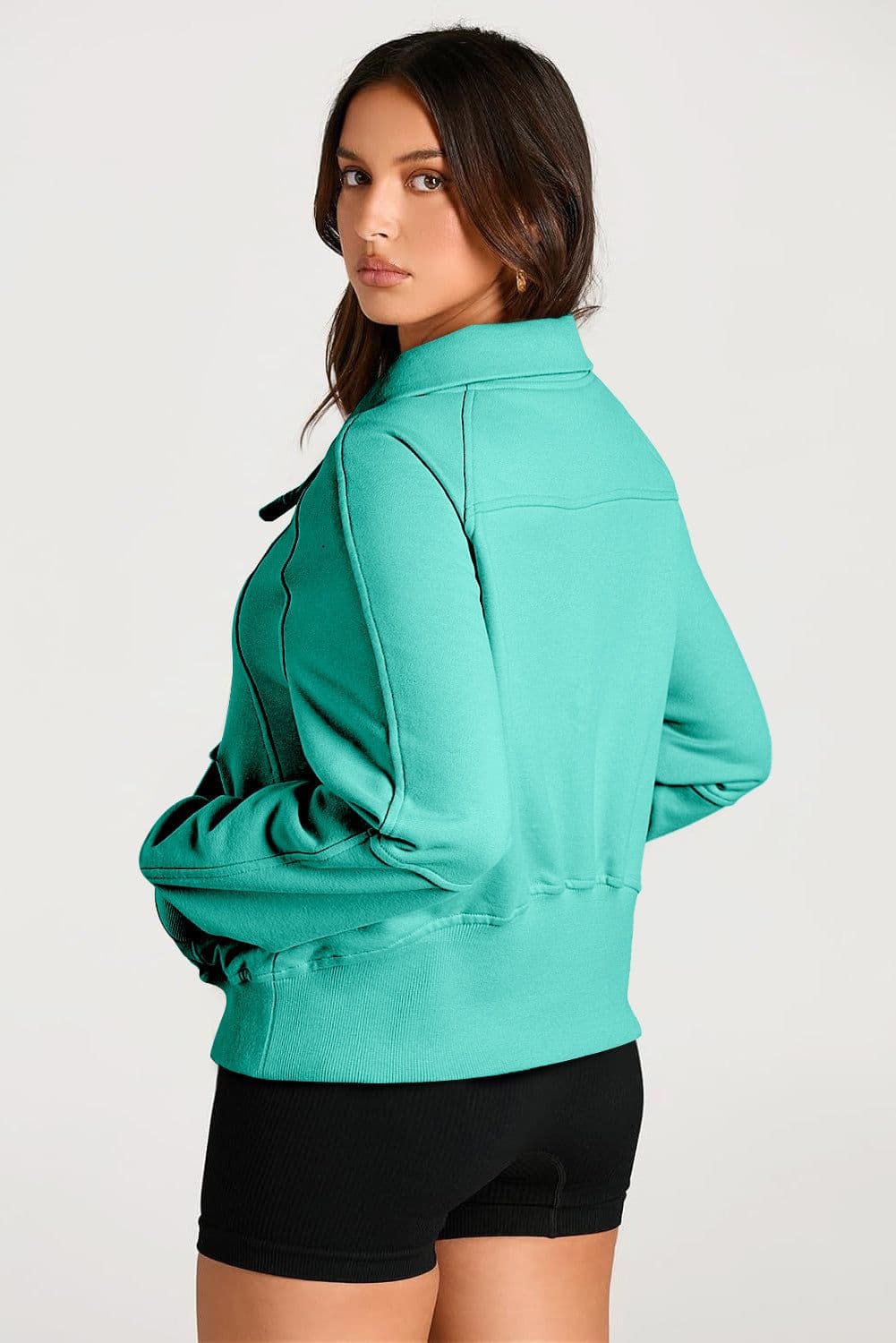 image-Quarter Zip Kangaroo Pocket Sweatshirt - Black (61 characters)
