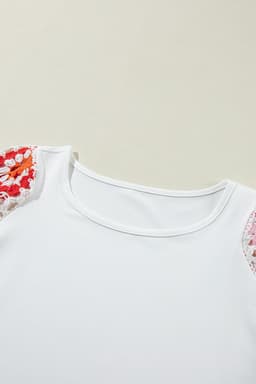 image-White Floral Crochet Top - Short Sleeve, Chic Round Neck, Relaxed Fit