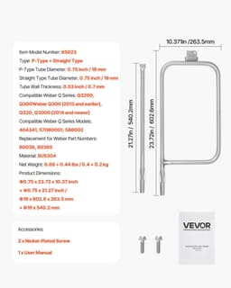 image-VEVOR Grill Burner Tube for Weber Q3200, Q300 (2013 & earlier), Q320, Q3000 (2014 & newer), 23.75 inch 304 Stainless Steel Tube Burner for Weber 404341, 57060001, 586002, Replacement Part 60036, 80385