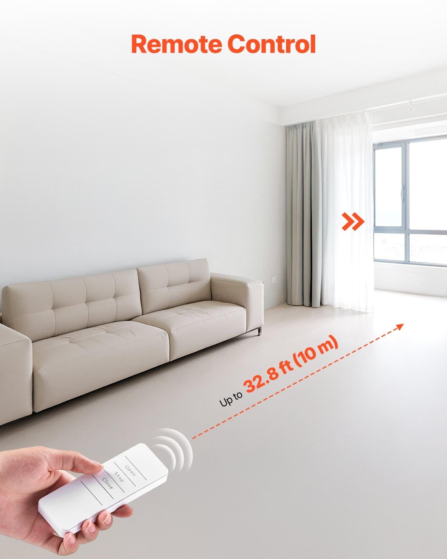 image-VEVOR Automatic Curtain Opener, APP and Remote Control, Hub Included, Electric Smart Curtain Opener Compatible with Alexa and Google Home, Timed Opening and Closing, Silent Mode, for Roman Rods