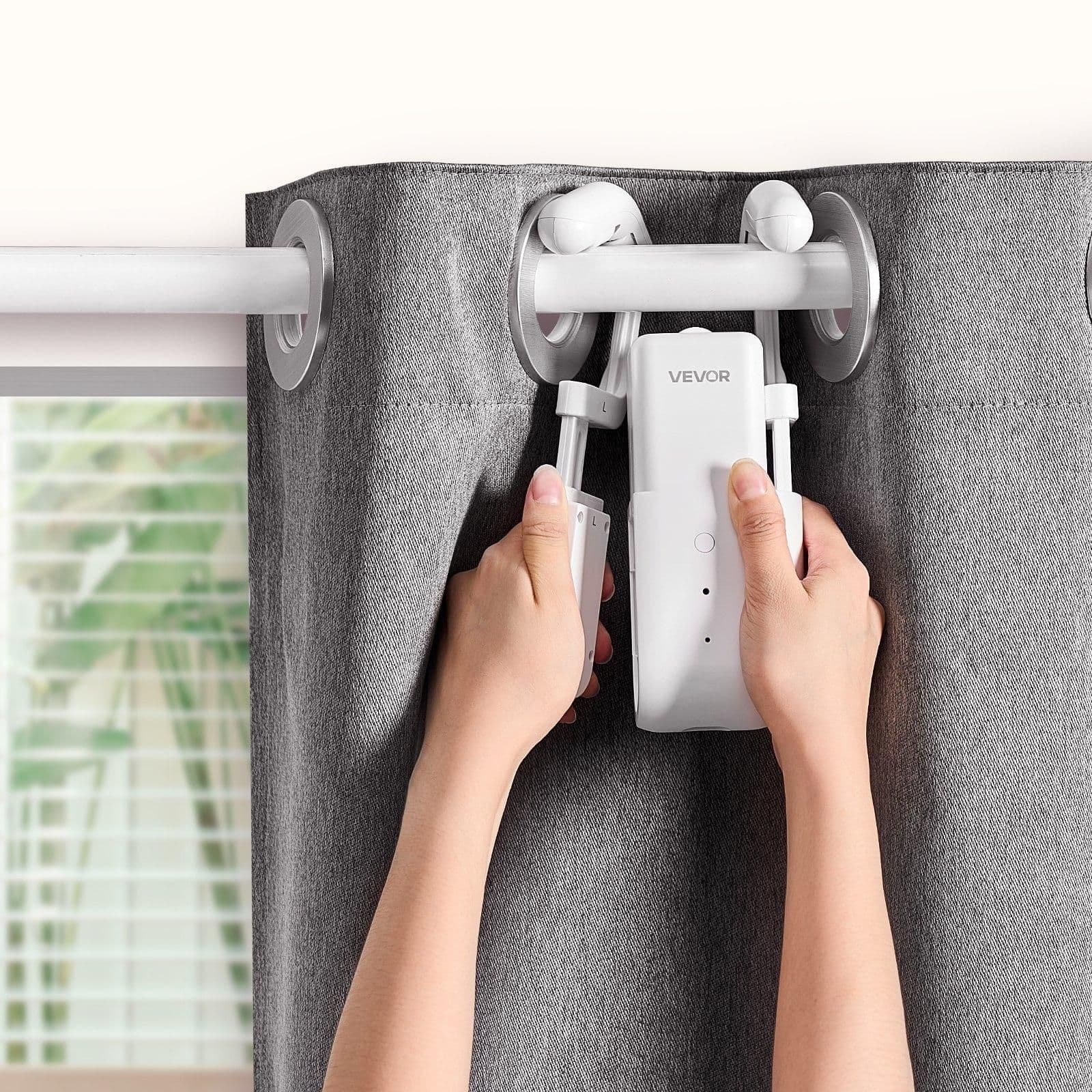 image-VEVOR Automatic Curtain Opener, APP and Remote Control, Hub Included, Electric Smart Curtain Opener Compatible with Alexa and Google Home, Timed Opening and Closing, Silent Mode, for Roman Rods