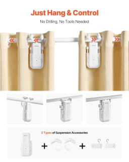 image-VEVOR Automatic Curtain Opener, 2 Pack, APP and Remote Control, Hub Included, Electric Smart Curtain Opener Compatible with Alexa and Google Home, Timed Opening and Closing, for Roman Rods, U/I Rails
