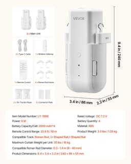 image-VEVOR Automatic Curtain Opener, 2 Pack, APP and Remote Control, Hub Included, Electric Smart Curtain Opener Compatible with Alexa and Google Home, Timed Opening and Closing, for Roman Rods, U/I Rails