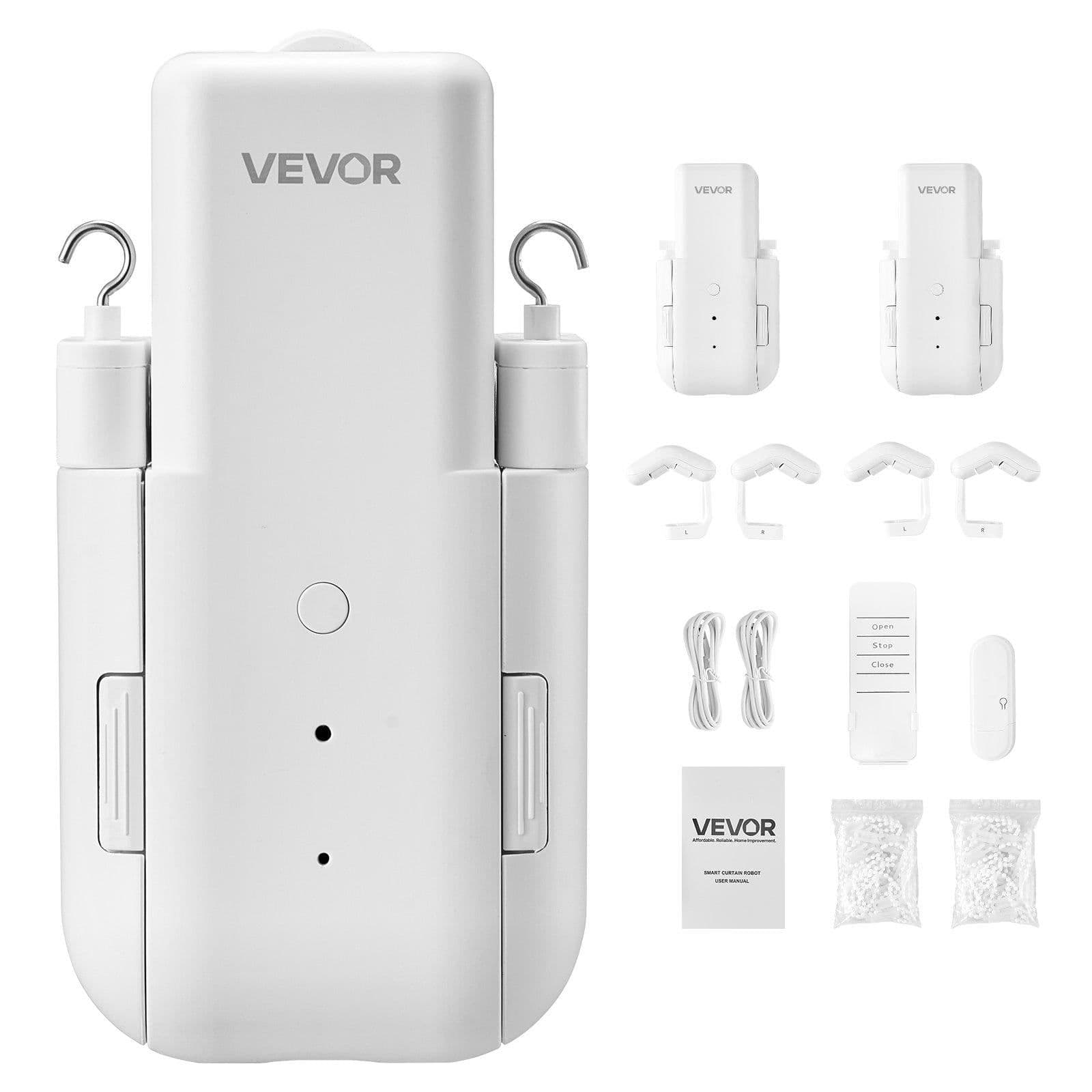 image-VEVOR Automatic Curtain Opener, 2 Pack, APP and Remote Control, Hub Included, Electric Smart Curtain Opener Compatible with Alexa and Google Home, Timed Opening and Closing, for Roman Rods, U/I Rails