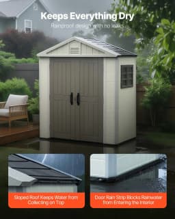 image-VEVOR Outdoor Storage Shed, 4x8 Ft, Heavy-Duty Resin Tool Shed, with Reinforced Floor, Skylight, Lockable Door, Weather Resistant, 152 Cu. Ft. for Garden Tools, Lawn Mower, Bike, Backyard, Patio, Grey