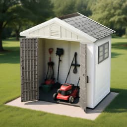 image-VEVOR Outdoor Storage Shed, 4x8 Ft, Heavy-Duty Resin Tool Shed, with Reinforced Floor, Skylight, Lockable Door, Weather Resistant, 152 Cu. Ft. for Garden Tools, Lawn Mower, Bike, Backyard, Patio, Grey
