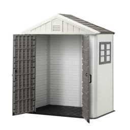 image-VEVOR Outdoor Storage Shed, 4x8 Ft, Heavy-Duty Resin Tool Shed, with Reinforced Floor, Skylight, Lockable Door, Weather Resistant, 152 Cu. Ft. for Garden Tools, Lawn Mower, Bike, Backyard, Patio, Grey