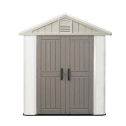 image-VEVOR Outdoor Storage Shed, 4x8 Ft, Heavy-Duty Resin Tool Shed, with Reinforced Floor, Skylight, Lockable Door, Weather Resistant, 152 Cu. Ft. for Garden Tools, Lawn Mower, Bike, Backyard, Patio, Grey