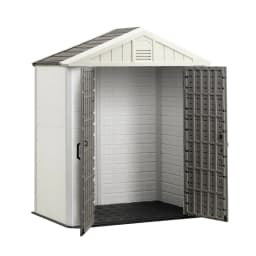 image-VEVOR Outdoor Storage Shed, 4x8 Ft, Heavy-Duty Resin Tool Shed, with Reinforced Floor, Skylight, Lockable Door, Weather Resistant, 152 Cu. Ft. for Garden Tools, Lawn Mower, Bike, Backyard, Patio, Grey