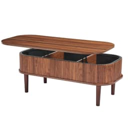 image-VEVOR 39.4 in Lift Top Coffee Table, Fluted Oval Coffee Table with 3 Hidden Compartment, Mid Century Wooden Oval Center Desk with Storage, Lift Up Tabletop for Home & Office, Easy Assembly, Walnut