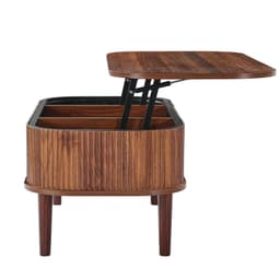 image-VEVOR 39.4 in Lift Top Coffee Table, Fluted Oval Coffee Table with 3 Hidden Compartment, Mid Century Wooden Oval Center Desk with Storage, Lift Up Tabletop for Home & Office, Easy Assembly, Walnut