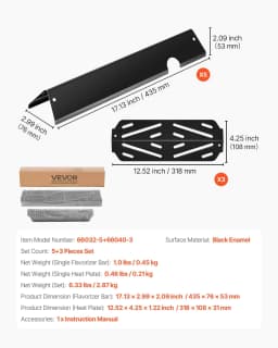 image-VEVOR Flavorizer Bars and Heat Deflectors, 17 in Grill Replacement Part, for Weber Genesis ll 310 315 335 340, E/S 325s, ES/SX 325s, E/S 335, EX/SX/EPX-335 Grills, Porcelain-enameled Steel, 8 Pack