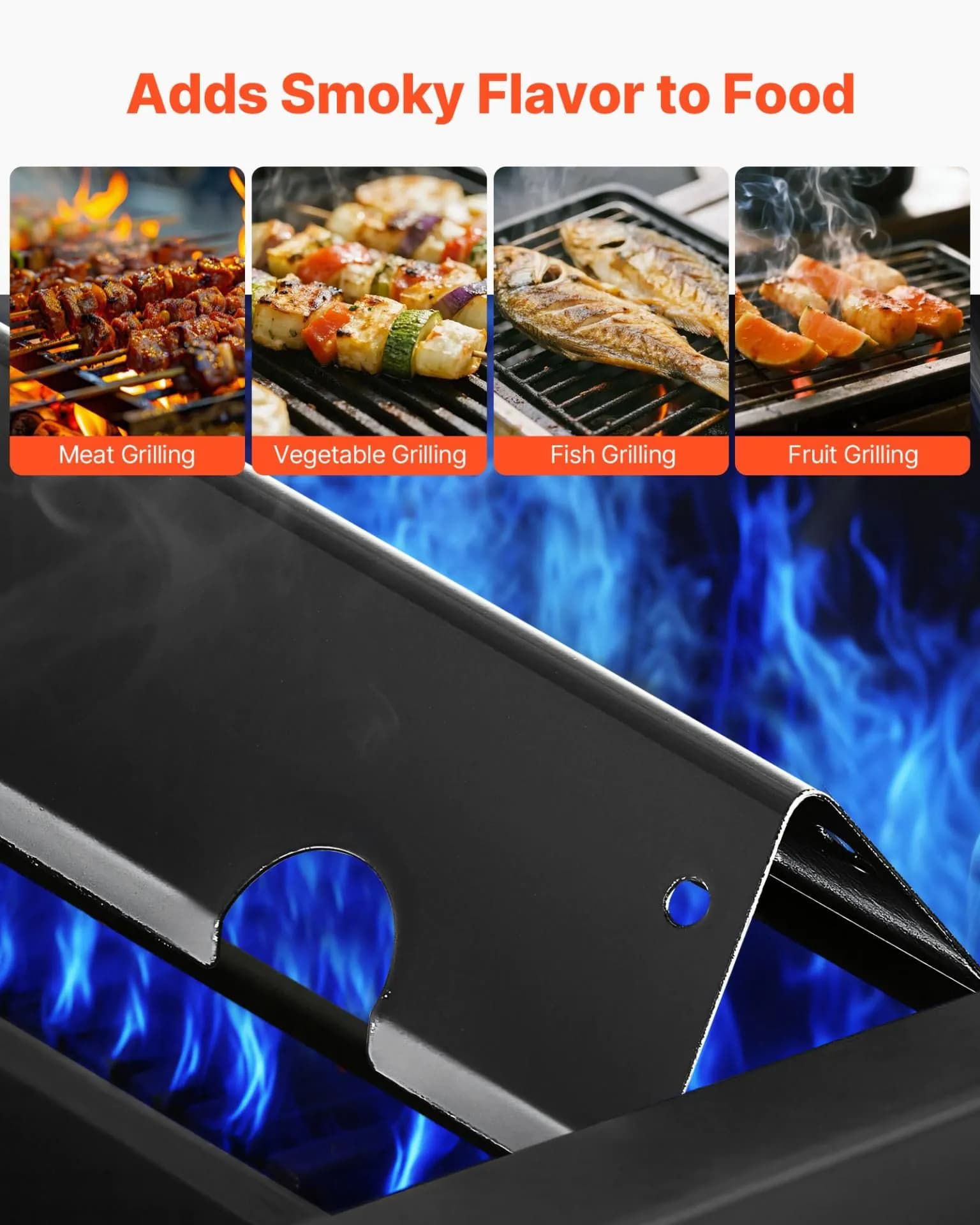 image-VEVOR Flavorizer Bars and Heat Deflectors, 17 in Grill Replacement Part, for Weber Genesis ll 310 315 335 340, E/S 325s, ES/SX 325s, E/S 335, EX/SX/EPX-335 Grills, Porcelain-enameled Steel, 8 Pack