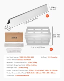 image-VEVOR Flavorizer Bars and Heat Deflectors, 17 inch Grill Replacement Part, for Weber Genesis 300 Series Grills, Including E310 E320 E330 S310 S320 S330, Stainless Steel Thicker Heat Plate, 7 Pack