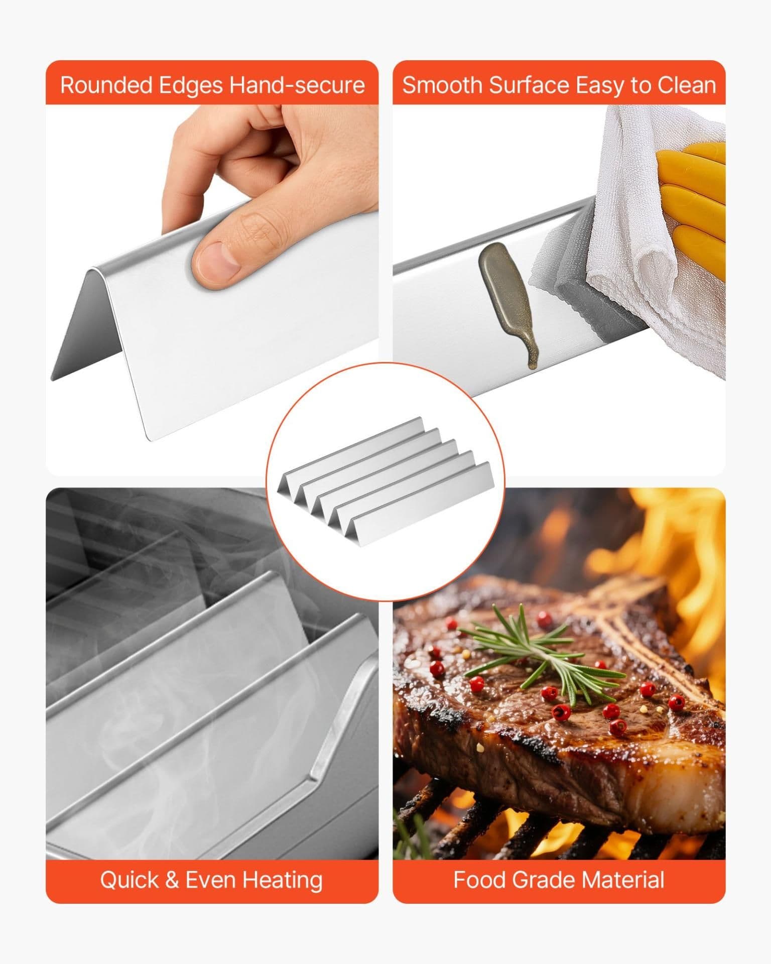 image-VEVOR Flavorizer Bars and Heat Deflectors, 17 inch Grill Replacement Part, for Weber Genesis 300 Series Grills, Including E310 E320 E330 S310 S320 S330, Stainless Steel Thicker Heat Plate, 7 Pack