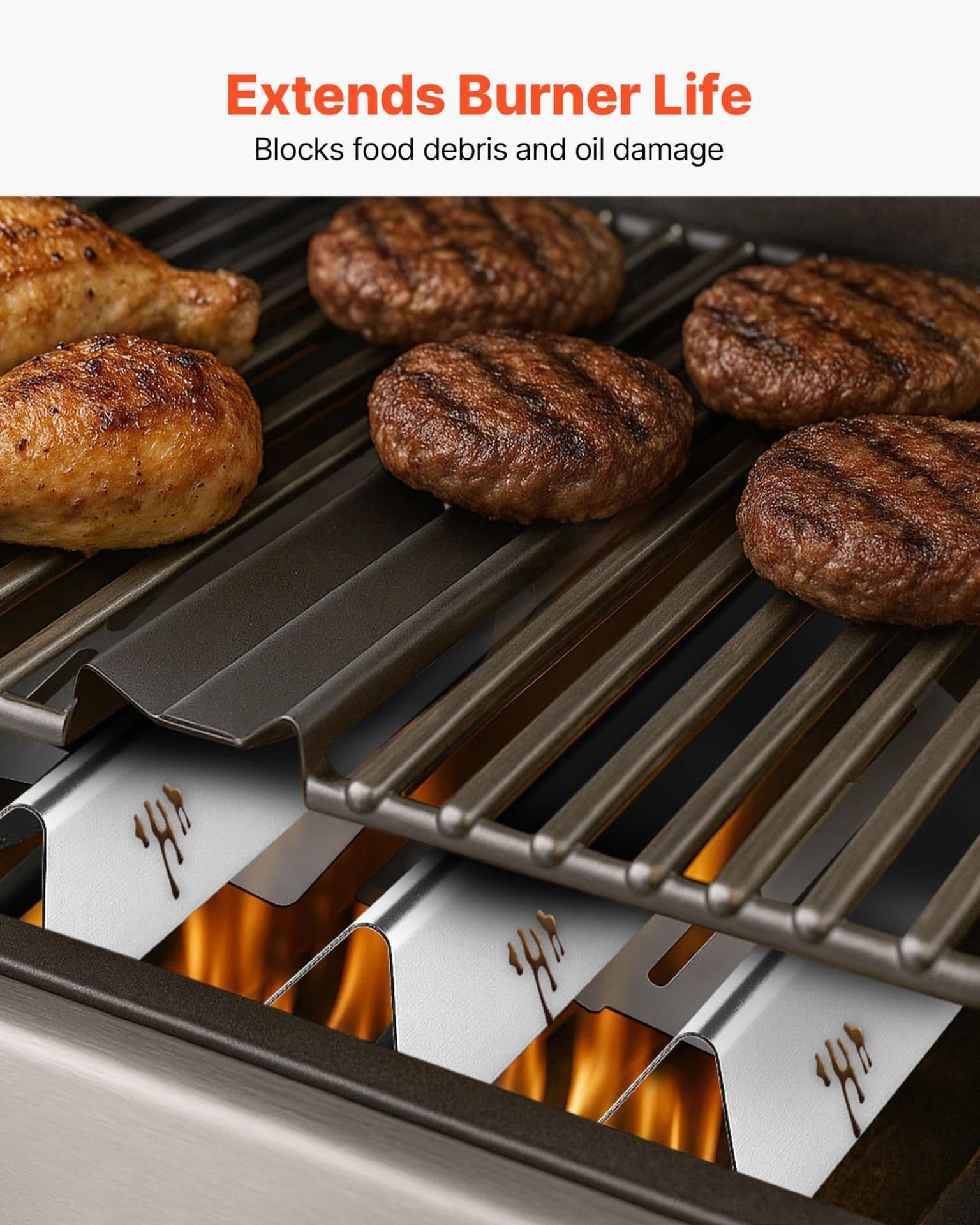 image-VEVOR Flavorizer Bars and Heat Deflectors, 17 inch Grill Replacement Part, for Weber Genesis 300 Series Grills, Including E310 E320 E330 S310 S320 S330, Stainless Steel Thicker Heat Plate, 7 Pack