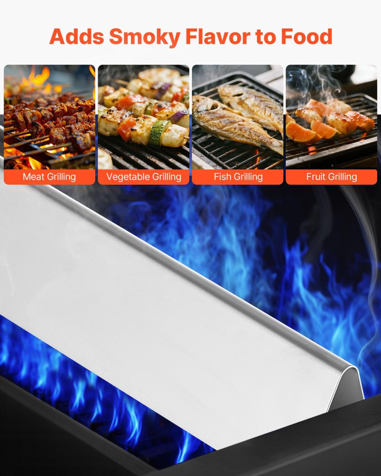 image-VEVOR Flavorizer Bars and Heat Deflectors, 17 inch Grill Replacement Part, for Weber Genesis 300 Series Grills, Including E310 E320 E330 S310 S320 S330, Stainless Steel Thicker Heat Plate, 7 Pack