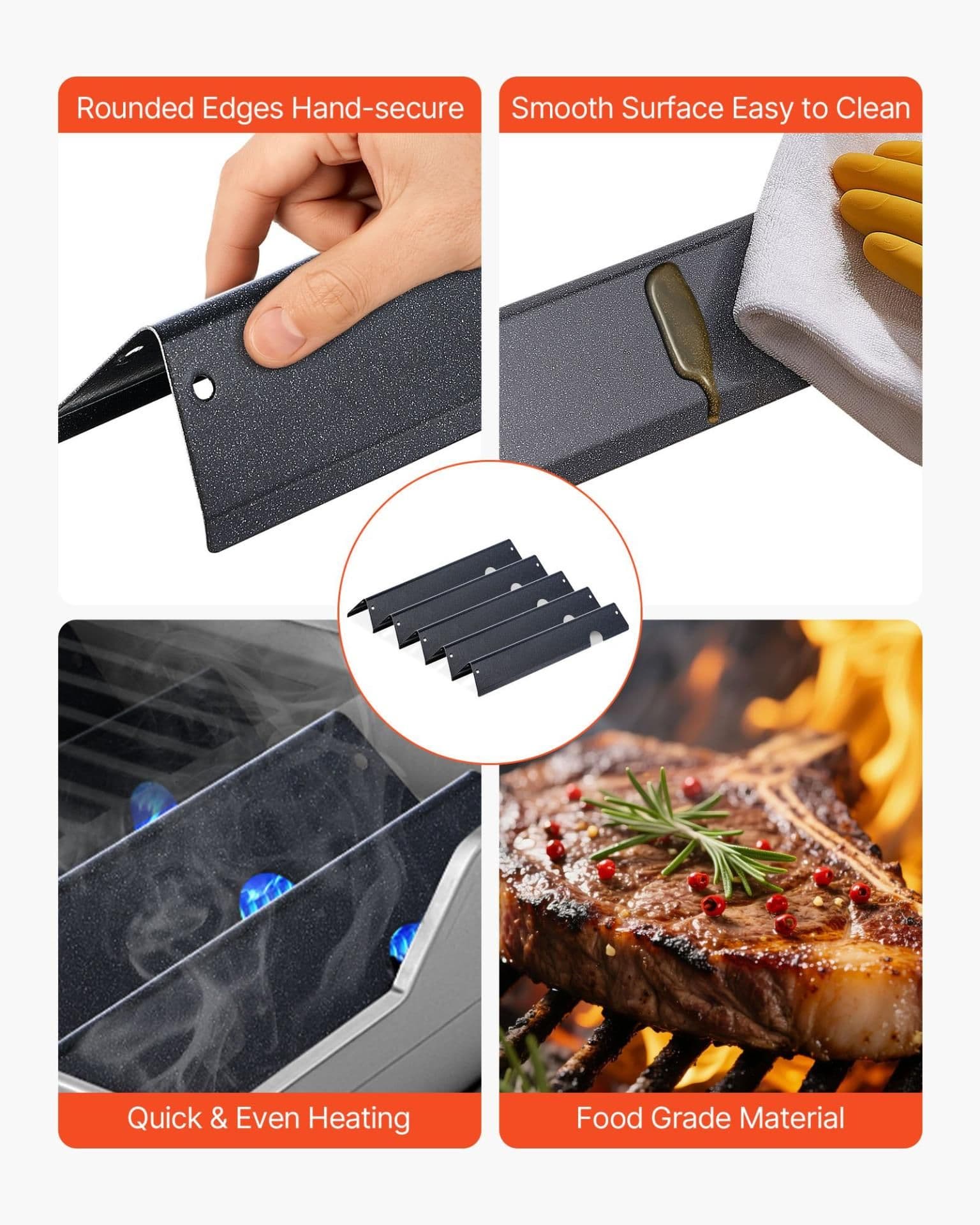 image-VEVOR Flavorizer Bars, 17 inch Grill Replacement Part, for Weber Genesis ll 310 315 335 340, E/S 325s, ES/SX 325s, E/S 335, EX/SX/EPX-335 Grills, Porcelain-enameled Steel Thicker Heat Plate, 5 Pack