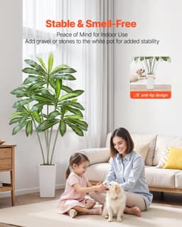 image-VEVOR Artificial Dracaena Tree 6 ft, Fake Palm Tropical Plants with White Tall Planter, Faux Floor Silk Plant in Pot, Large Trees for Home Office Living Room Decor House Warming, Indoor Outdoor