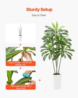 image-VEVOR Artificial Dracaena Tree 6 ft, Fake Palm Tropical Plants with White Tall Planter, Faux Floor Silk Plant in Pot, Large Trees for Home Office Living Room Decor House Warming, Indoor Outdoor