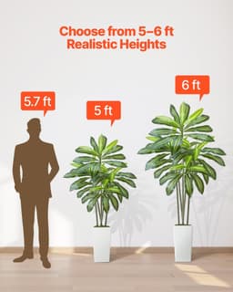 image-VEVOR Artificial Dracaena Tree 6 ft, Fake Palm Tropical Plants with White Tall Planter, Faux Floor Silk Plant in Pot, Large Trees for Home Office Living Room Decor House Warming, Indoor Outdoor