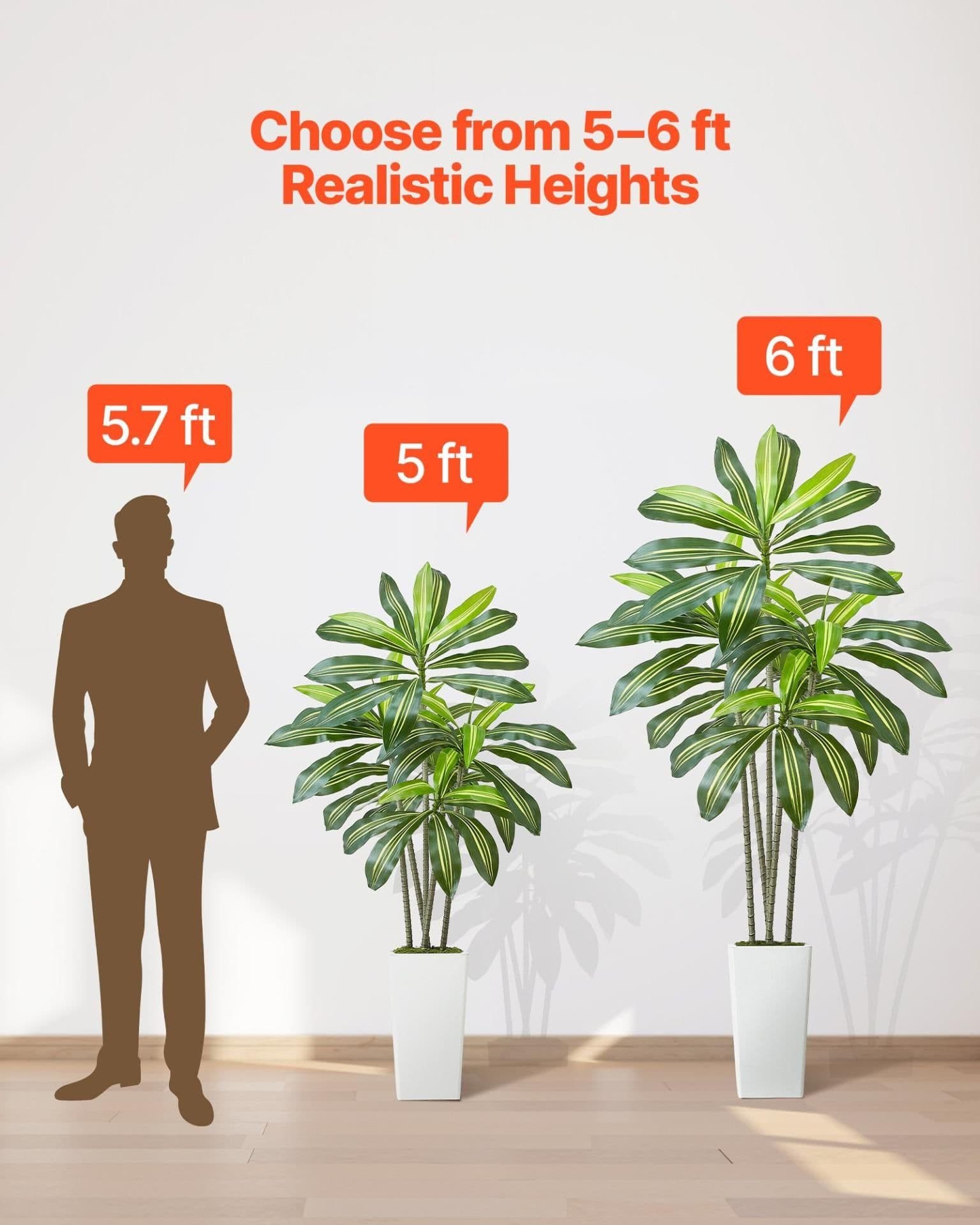 image-VEVOR Artificial Dracaena Tree 6 ft, Fake Palm Tropical Plants with White Tall Planter, Faux Floor Silk Plant in Pot, Large Trees for Home Office Living Room Decor House Warming, Indoor Outdoor