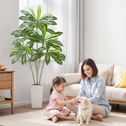 image-VEVOR Artificial Dracaena Tree 6 ft, Fake Palm Tropical Plants with White Tall Planter, Faux Floor Silk Plant in Pot, Large Trees for Home Office Living Room Decor House Warming, Indoor Outdoor