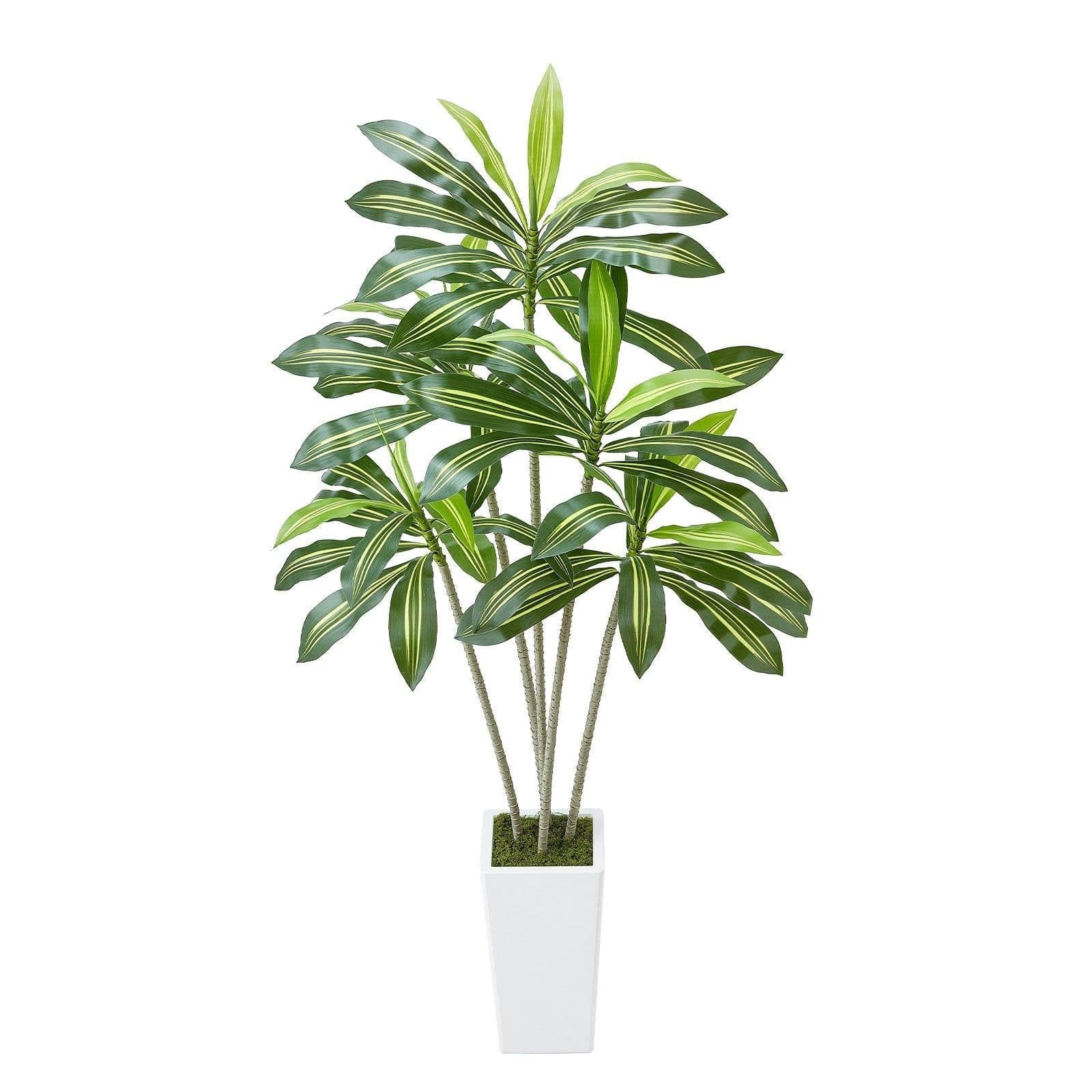 image-VEVOR Artificial Dracaena Tree 6 ft, Fake Palm Tropical Plants with White Tall Planter, Faux Floor Silk Plant in Pot, Large Trees for Home Office Living Room Decor House Warming, Indoor Outdoor